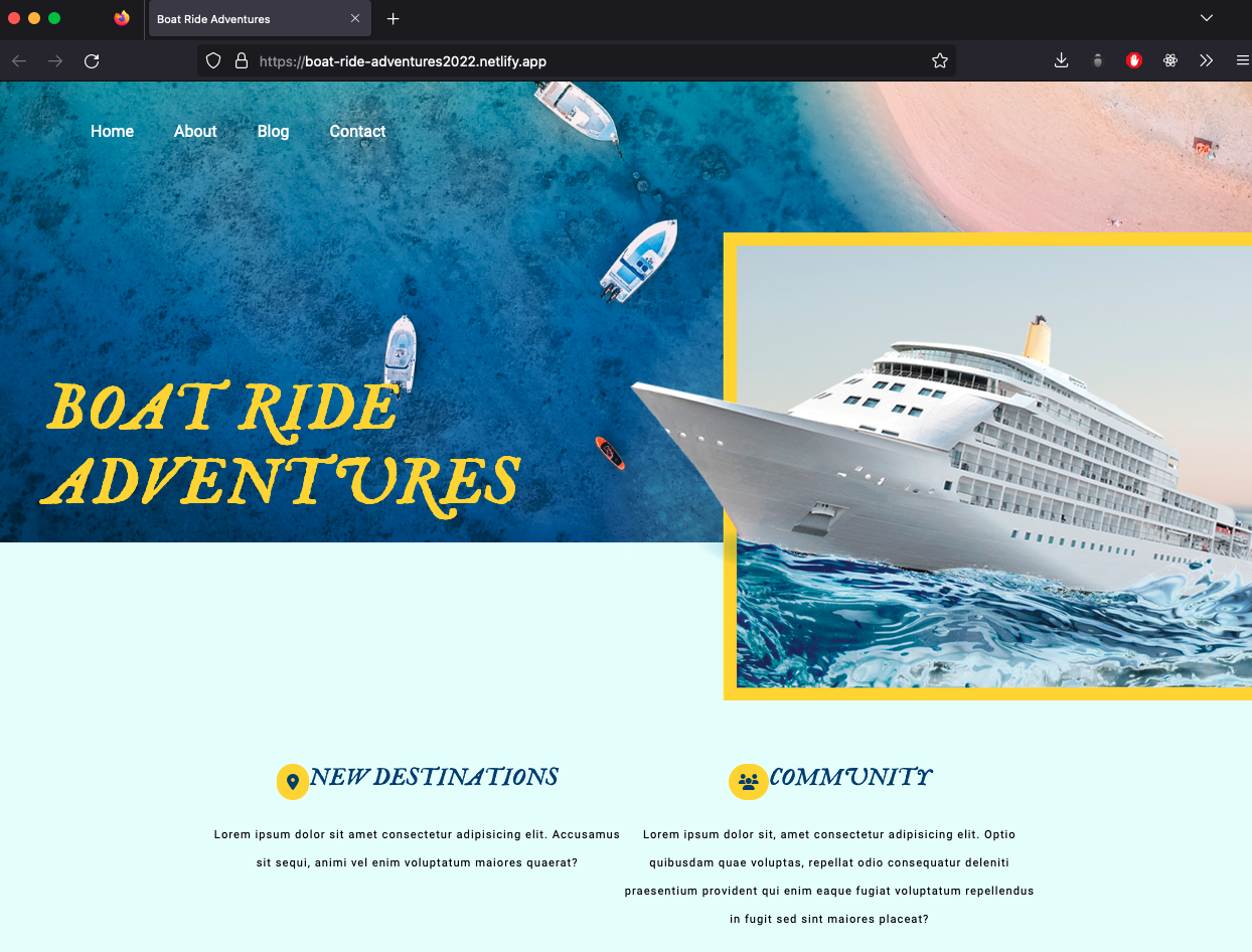 Screenshot of Boat Ride Adventures website