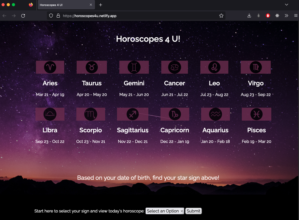 Screenshot of Horoscope website